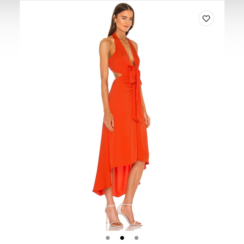 BCBGMaxAzria Orange High-Low Halter Tie Front Dress